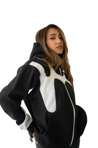 PATCH ZIPUP  BLACK HOODIE