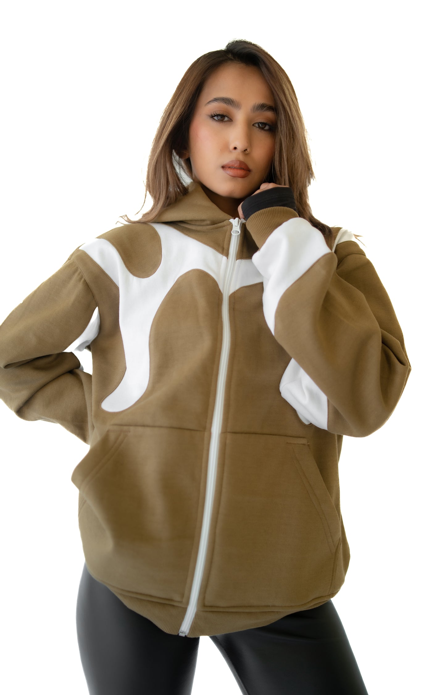 PATCH ZIPUP HOODIE BEIGE