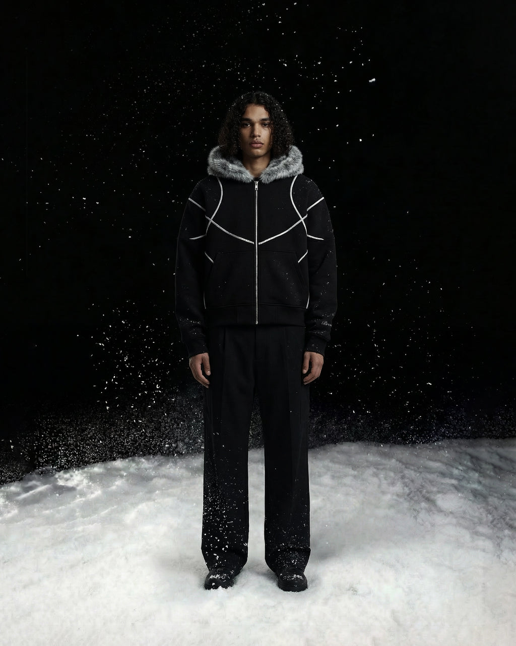 Brocade Faux Fur Hoodie Zipup