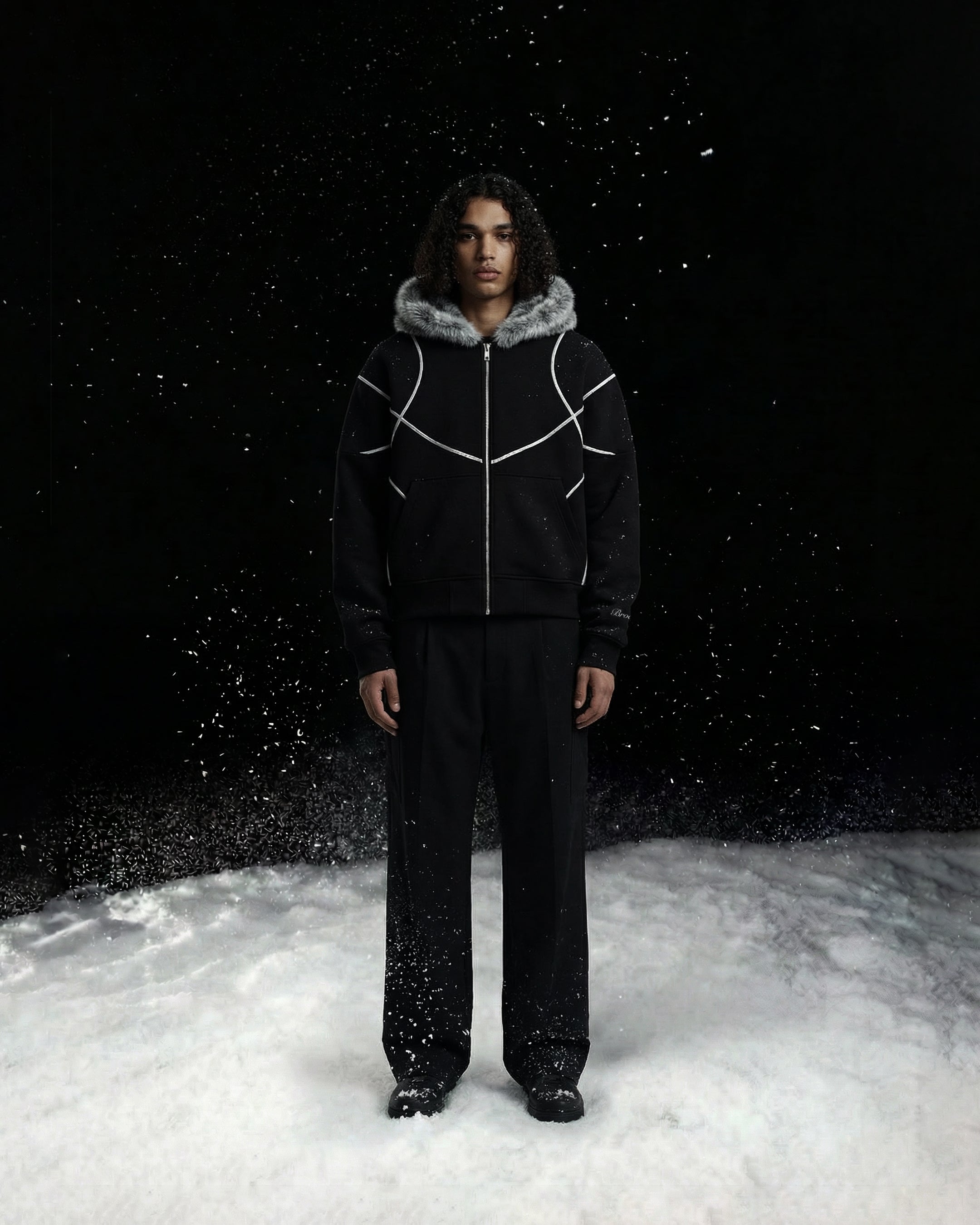 Brocade Faux Fur Hoodie Zipup