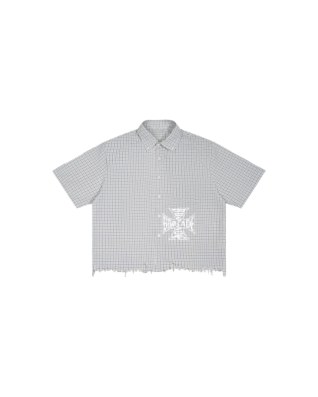Unisex Distressed Plaid Boxy Shirt