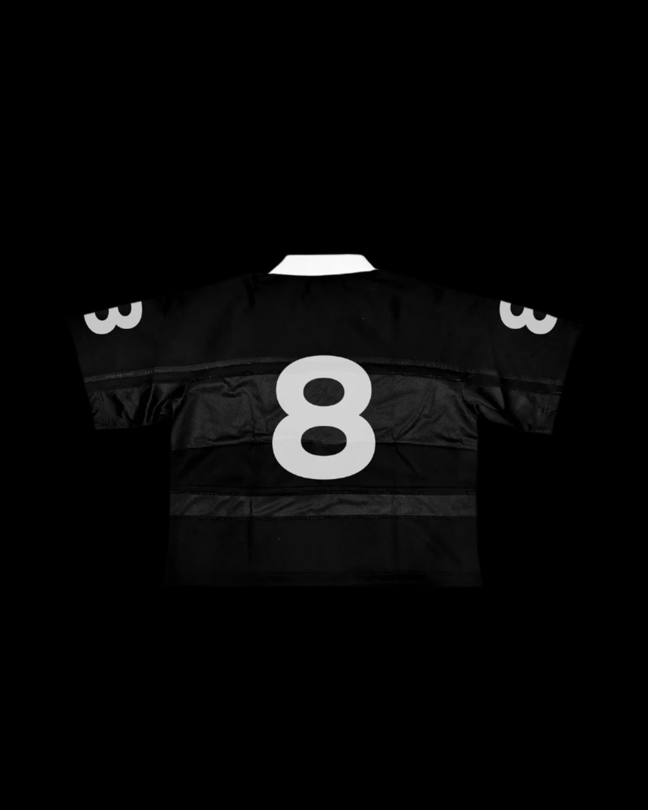 Black sports jersey with number 8 on a gray background