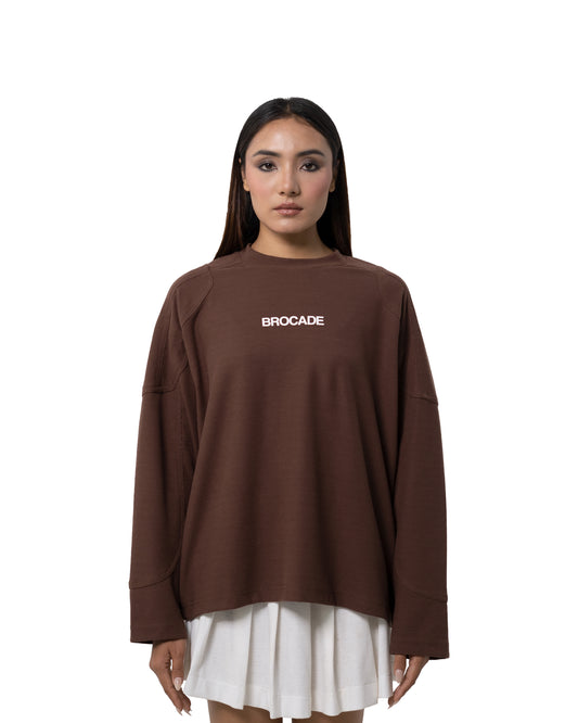 SEAMLINE SLEEVE SWEATSHIRT BROWN